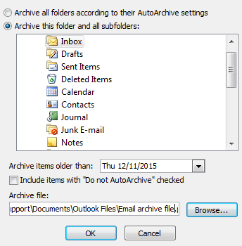 auto archive options